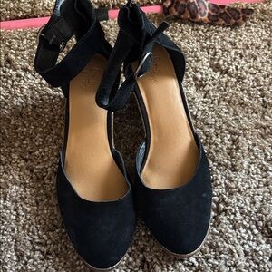 Crown Vintage Black Ankle Strap Wedges